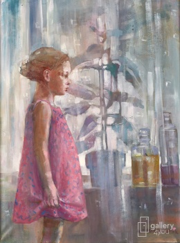 Gallery4U - Obraz fine art print na płótnie bawełnianym - Małgorzata Maćkowiak " Dziewczynka w różowej sukience" 60x80 cm