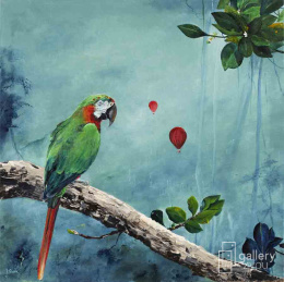 Gallery4U : Wspaniały tropikalny duży obraz fine art print na płótnie bawełnianym do salonu Joanny Stark Papuga